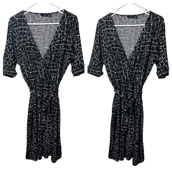 APT Ladies Black V Neck Spring 3/4 Sleeve Holiday Career Wear Dress SZ Large - Picture 1 of 7